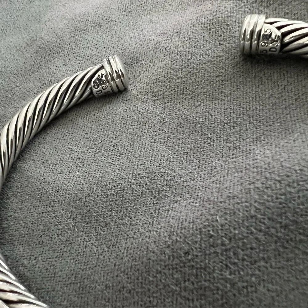 David Yurman Sterling Silver and 14k Renaissance 5mm Cable Cuff Bracelet RETIRED - Picture 7 of 10
